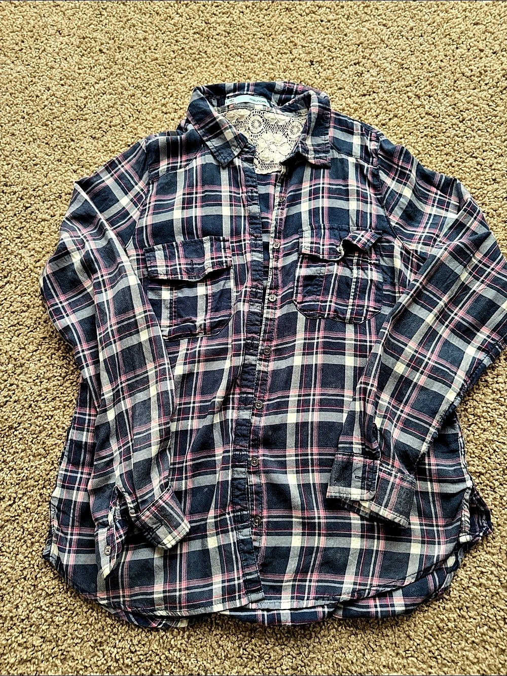maurices Plaid Button Down Shirt in Blue & Pink